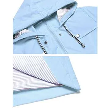 Casual Sportswear Sport Rain Jacket Women's Hooded Waterproof Jacket lightweight Softshell Active Outdoor Packable Coat Light Blue L