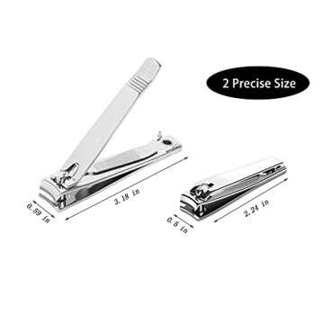 HENGYUAN 2PCS Stainless Steel Nail Clippers,Ultra Sharp Sturdy Fingernail Clipper and Toenail Clipper, Professional Stainless Steel Nail Cutter for Men & Women (1 Large,1 Small‰, Silver