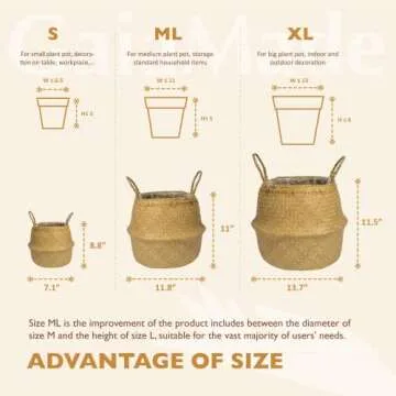 GAIAMADE Woven Seagrass Baskets Set for Plant Storage