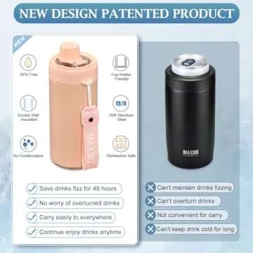 MAXSO Insulated Can Cooler with Fizz Lid for Cold Drinks
