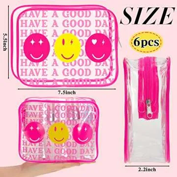 Cunno 6 Pcs Makeup Bags Gifts for Women Preppy Boho Smile Face Flamingo Clear Makeup Bags Cosmetic B...