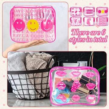 Cunno 6 Pcs Makeup Bags Gifts for Women Preppy Boho Smile Face Flamingo Clear Makeup Bags Cosmetic Bags Transparent PVC Travel Toiletry Organizer(Preppy Style)