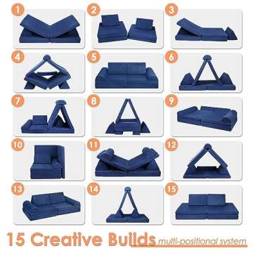 Betterhood Play Couch Sofa for Kids Large Size, Modular Kids Play Couch, Kids Couch Building Fort for Playroom Bedroom, Children Convertible Foam Cushion Couch for Boys and Girls, Blue