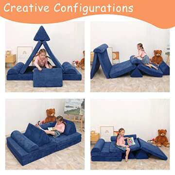 Betterhood Play Couch Sofa for Kids Large Size, Modular Kids Play Couch, Kids Couch Building Fort for Playroom Bedroom, Children Convertible Foam Cushion Couch for Boys and Girls, Blue