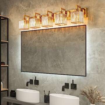 FDPBY Modern Bathroom Vanity Light 5-Lights Chrome Crystal Wall Lamp Bathroom Modern Crystal Vanity ...