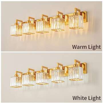 FDPBY Modern Bathroom Vanity Light 5-Lights Chrome Crystal Wall Lamp Bathroom Modern Crystal Vanity Lighting