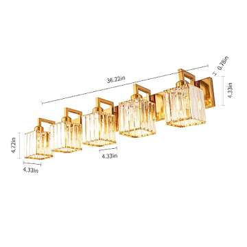 FDPBY Modern Bathroom Vanity Light 5-Lights Chrome Crystal Wall Lamp Bathroom Modern Crystal Vanity Lighting
