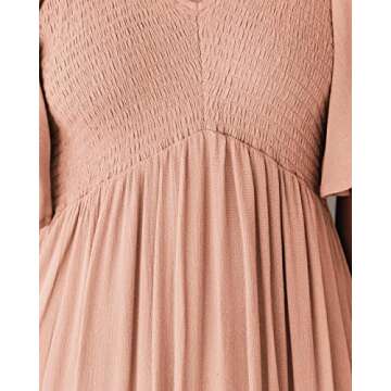 Zwurew Womens Boho Summer Dress Casual Short Sleeve Ruffle Flowy Smocked Midi Dress Maternity Dress