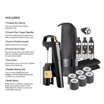 Coravin Timeless Six Plus Wine by the Glass System - Special Edition Anthracite - Includes 3 Argon Gas Capsules, 1 Wine Aerator, 6 Screw Cap Replacements, and 1 Carrying Case (112402)