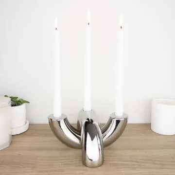 AERLO Ceramic Candle Holder Set - Decorative Candle Stick Candle Holders - Modern Decor for Dining Table, Living Room Coffee Table, or Shelf - Minimalist Candelabra for 3 Taper Candles (Silver)