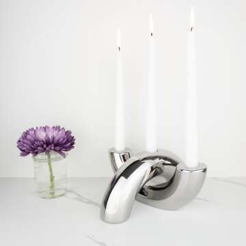 AERLO Ceramic Candle Holder Set - Decorative Candle Stick Candle Holders - Modern Decor for Dining Table, Living Room Coffee Table, or Shelf - Minimalist Candelabra for 3 Taper Candles (Silver)