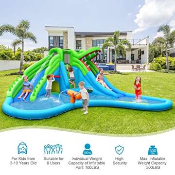 Costzon Inflatable Water Slide, 19x17FT Mega Waterslide Park for Kids Backyard Family with Double Sl...