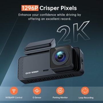 Dash Cam, 1296P Front Dashcam, Veement V300 WiFi Dash Camera for Cars with App, Night Vision, Mini Hidden Single Car Camera, Loop Recording, 24H Parking Mode, Support 256GB Max, Black