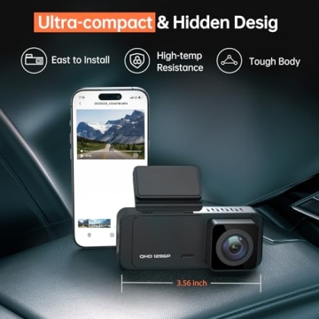 Dash Cam, 1296P Front Dashcam, Veement V300 WiFi Dash Camera for Cars with App, Night Vision, Mini Hidden Single Car Camera, Loop Recording, 24H Parking Mode, Support 256GB Max, Black