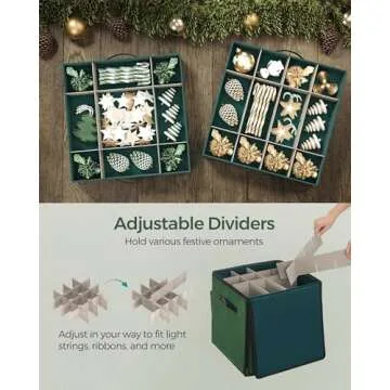 SONGMICS Christmas Ornament Storage Box, with Side Open, Stackable Christmas Storage Container with Lid, 4 Drawer Trays, 600D Oxford, 3-Inch 64 Slots, Forest Green URFB037C01