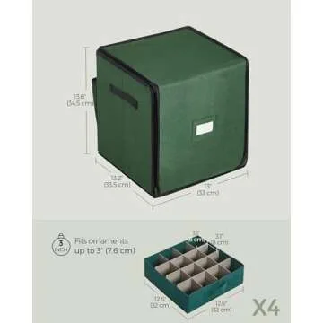SONGMICS Christmas Ornament Storage Box, with Side Open, Stackable Christmas Storage Container with Lid, 4 Drawer Trays, 600D Oxford, 3-Inch 64 Slots, Forest Green URFB037C01