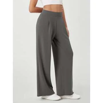 ODODOS Modal Soft Wide Leg Pants for Women High Waist Casual Relaxed Pants with Pockets, 29" Inseam, Charcoal, Small