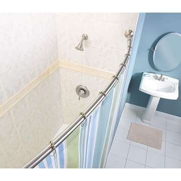 Moen Brushed Nickel 54-Inch to 72-Inch Adjustable Length Fixed Mount Single Curved Shower Rod, Bathroom Shower Curtain Pole, CSR2160BN