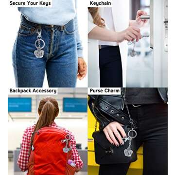 Aqua 79 Sparkly Crown Keychain Charm - Silver 3D Rhinestone Keychain for Women and Men, Metal Alloy Crystal Keychain, Fashionable Keychain Accessory, Bling Keychain for Your Crystal Pouch - 1.6 inch