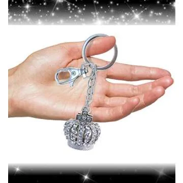 Aqua 79 Sparkly Crown Keychain Charm - Silver 3D Rhinestone Keychain for Women and Men, Metal Alloy Crystal Keychain, Fashionable Keychain Accessory, Bling Keychain for Your Crystal Pouch - 1.6 inch