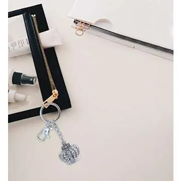 Aqua 79 Sparkly Crown Keychain Charm - Silver 3D Rhinestone Keychain for Women and Men, Metal Alloy Crystal Keychain, Fashionable Keychain Accessory, Bling Keychain for Your Crystal Pouch - 1.6 inch
