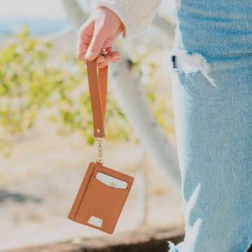 Andar The Denner Beautiful Premium Slim Card Holder RFID Blocking Card Holder Wrislet Wallet for Women (Cognac Tan)