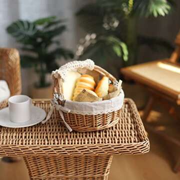 Wicker Basket with Handles, Woven Willow Storage Basket for Picnic,Decoration,Gift,Wedding (Beige La...