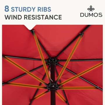 DUMOS 9FT Outdoor Patio Umbrella with Push Button Tilt and Crank, Table Umbrellas 8 Sturdy Ribs Wate...