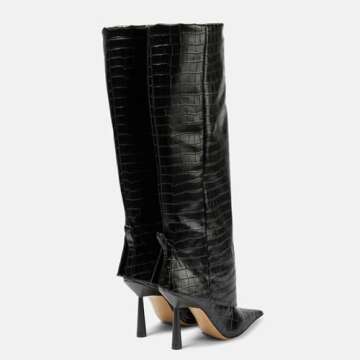 Vertundy Women's Fold Over Boots - Pointed Toe Stiletto Heel Slip On Knee High Boot Fashion Sexy Dress Boot Lady