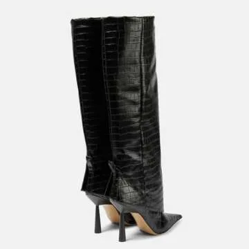 Vertundy Women's Fold Over Boots - Pointed Toe Stiletto Heel Slip On Knee High Boot Fashion Sexy Dress Boot Lady