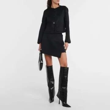 Vertundy Women's Fold Over Boots - Pointed Toe Stiletto Heel Slip On Knee High Boot Fashion Sexy Dress Boot Lady