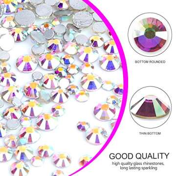 Nail Crystals, YGDZ 1728pcs Nail Art Rhinestone AB Nail Crystal Gems Stones for Nail Art Design Craft Decoration, 288pcs for Each Size (SS3 4 5 6 8 10) (Crystals AB)