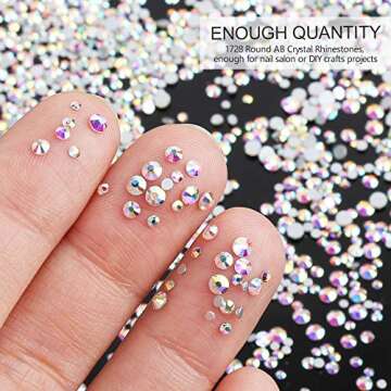 Nail Crystals, YGDZ 1728pcs Nail Art Rhinestone AB Nail Crystal Gems Stones for Nail Art Design Craft Decoration, 288pcs for Each Size (SS3 4 5 6 8 10) (Crystals AB)