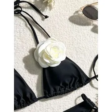 Stylish WDIRARA Women's 2 Piece Floral Appliques Halter Bikini Set