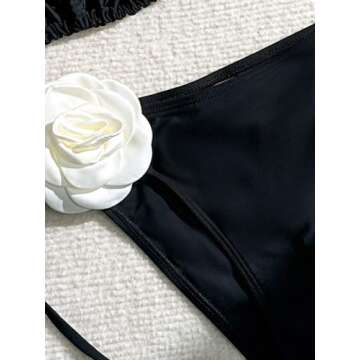 WDIRARA Women's 2 Piece Floral Appliques Swimsuits Halter String Triangle Bikini Set Beach Bathing Suit Black Medium