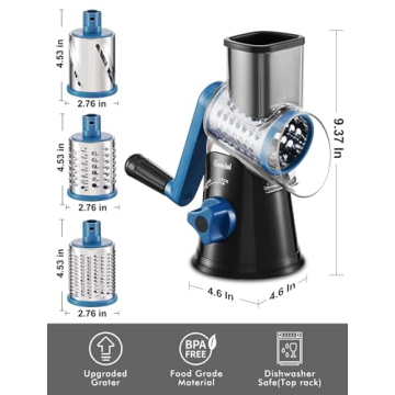 Geedel Rotary Cheese Grater & Slicer - 3 Blades
