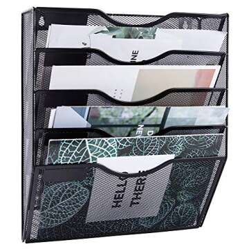 EASEPRES 5 Pocket Mesh Hanging Wall File Organizer, Wall Mounted Mail Paper Document Folder Holder, ...