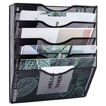 EASEPRES 5 Pocket Mesh Hanging Wall File Organizer, Wall Mounted Mail Paper Document Folder Holder, ...