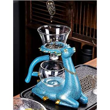 RORA Glass Teapot Set Semi Automatic Drip Rotating with Infuser Lazy Kungfu Tea pot Set (Deer Teapot...