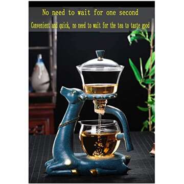 RORA Glass Teapot Set Semi Automatic Drip Rotating with Infuser Lazy Kungfu Tea pot Set (Deer Teapot)