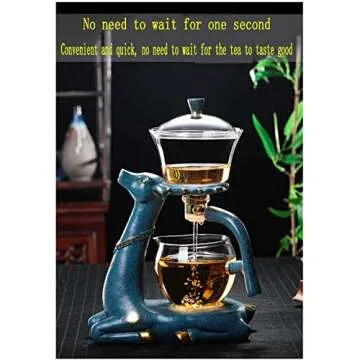 RORA Glass Teapot Set Semi Automatic Drip Rotating with Infuser Lazy Kungfu Tea pot Set (Deer Teapot)