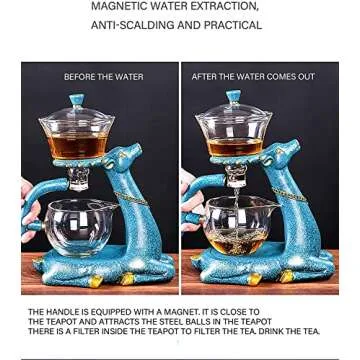 RORA Glass Teapot Set Semi Automatic Drip Rotating with Infuser Lazy Kungfu Tea pot Set (Deer Teapot)