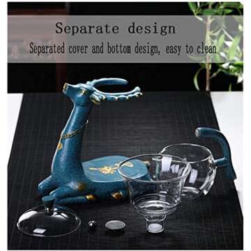 RORA Glass Teapot Set Semi Automatic Drip Rotating with Infuser Lazy Kungfu Tea pot Set (Deer Teapot)