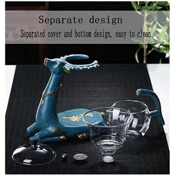 RORA Glass Teapot Set Semi Automatic Drip Rotating with Infuser Lazy Kungfu Tea pot Set (Deer Teapot)