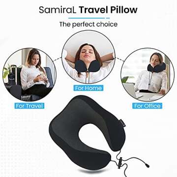 Travel Pillow, Neck Pillow for Airplane Travel, with Pure Memory Foam Neck Pillow, 3D Contoured Eye Mask, Earplugs, and Luxury Bag, by SamiraL
