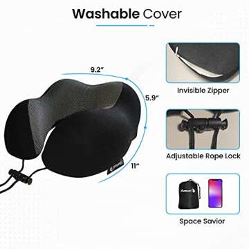 Travel Pillow, Neck Pillow for Airplane Travel, with Pure Memory Foam Neck Pillow, 3D Contoured Eye Mask, Earplugs, and Luxury Bag, by SamiraL