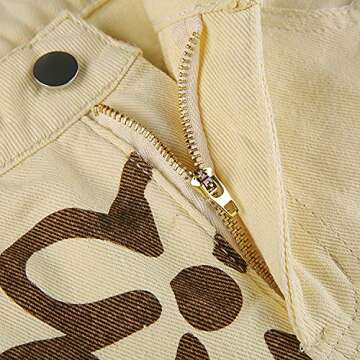 Women's Flower Print Y2K Fashion Wide Leg High Waist Denim Pants Boyfriend Jeans Loose Fit Vintage Jeans for Teen Girls… Khaki