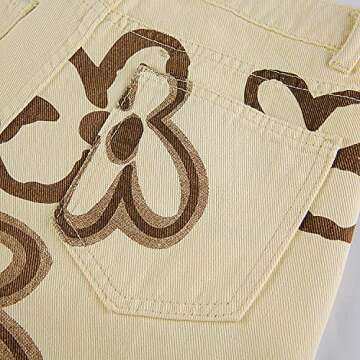 Women's Flower Print Y2K Fashion Wide Leg High Waist Denim Pants Boyfriend Jeans Loose Fit Vintage Jeans for Teen Girls… Khaki