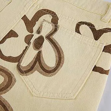 Women's Flower Print Y2K Fashion Wide Leg High Waist Denim Pants Boyfriend Jeans Loose Fit Vintage Jeans for Teen Girls… Khaki