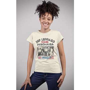 American Classics Def Leppard 1977 English Rock Band 1983 USA Pyromania Tour Natural JRS T-Shirt, Natural, Medium